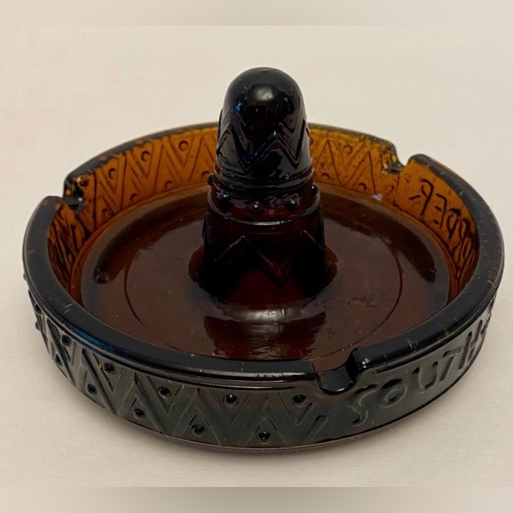Vintage Amber Glass Ashtray with Central Spike